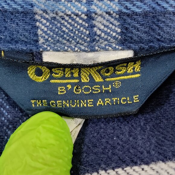OshKosh B'Gosh Flannel Shirt Mens 2XLB Blue Plaid Heavyweight Cotton *Flaws* - Picture 3 of 13